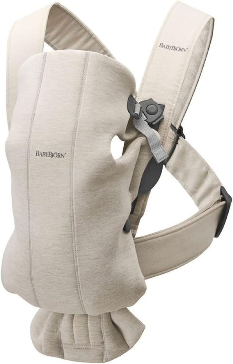 Mochila porteo babybjorn mini bebé tejido jersey beige