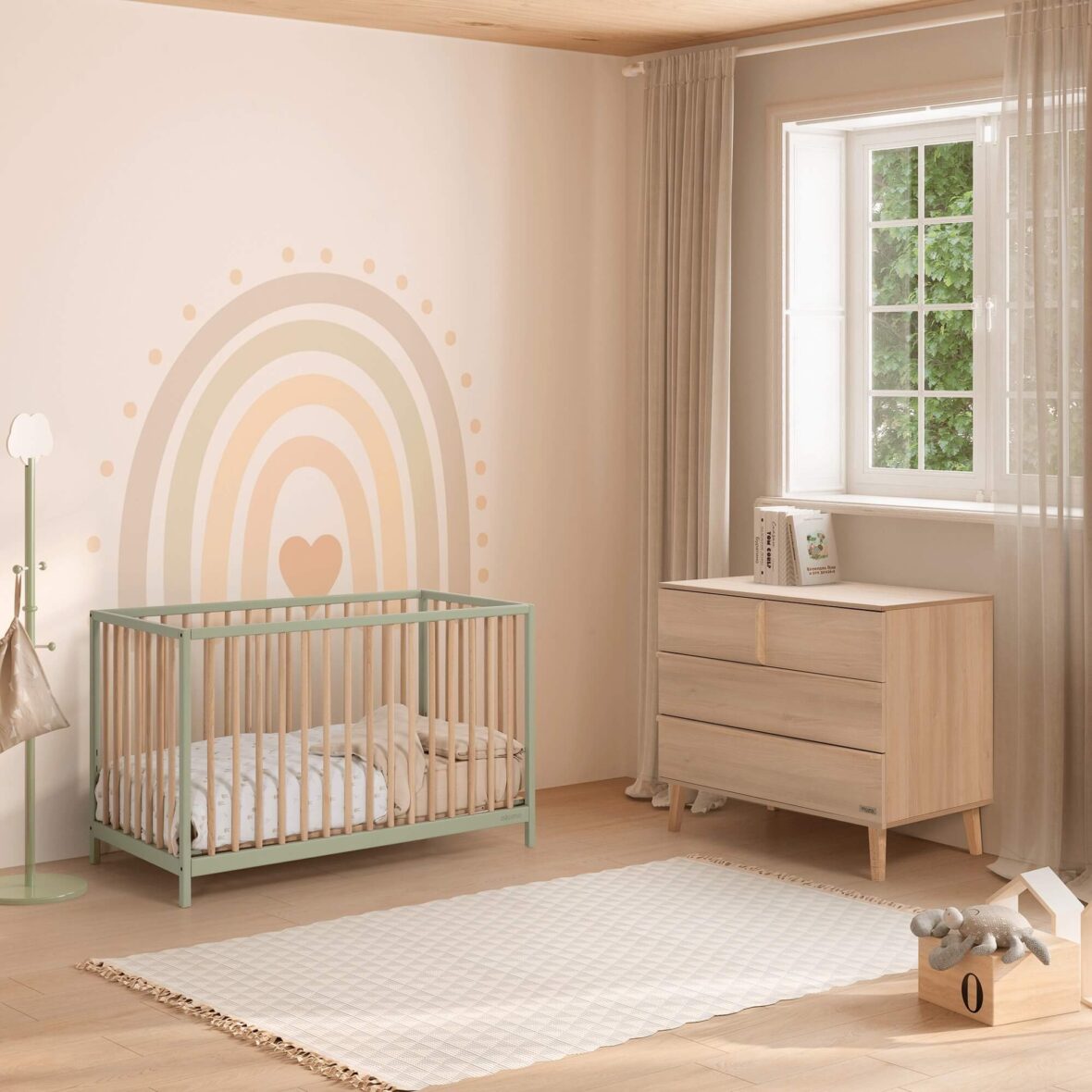 cuna bebe verde y madera